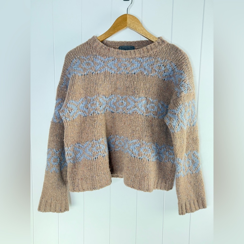 Elsamanda Italy Wool & Mohair Cozy‎ Brown and Blue Patterned Sweater Italian L